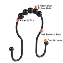 Load image into Gallery viewer, Goowin Shower Curtain Hooks, 12 Pcs Shower Curtain Rings, Stainless Steel Roller Rust-Resistant Balance Sliding Anti-Drop Double Shower Hooks for Curtain Bathroom Shower Curtains (Black)
