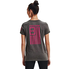 Load image into Gallery viewer, Under Armour Women's New Freedom Flag T-Shirt , Charcoal Medium Heather (019)/Virtual Pink , Small
