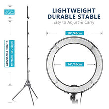 Load image into Gallery viewer, Neewer Ring Light Kit:18"/48cm Outer 55W 5500K Dimmable LED Ring Light, Light Stand, Carrying Bag for Camera,Smartphone,YouTube,TikTok,Self-Portrait Shooting, Black, Model:10088612
