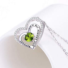 Load image into Gallery viewer, Birthday Gifts Wife August Birthstone Peridot Necklace Women Mom I Love You for Always and Forever Double Hearts Sterling Silver
