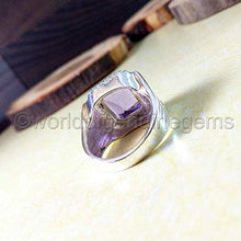 Load image into Gallery viewer, Amethyst Silver Men Ring, Solid 925K Sterling Silver, Faceted Square, Natural, Handmade Jewelry, Rope Design, Four Prong Design, Men's Amethyst Ring, Gift For Him, Good Friday Gift, Size 4-13
