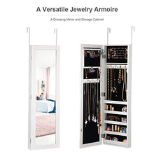 Load image into Gallery viewer, Giantex Jewelry Cabinet Armoire Door Wall Mounted, with Full Length Mirror and 5 Storage Shelves for Display Bracelets Rings Cosmetics Hanging Organizer, Mirrored Storage Jewelry Cabinets (White)
