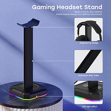 Load image into Gallery viewer, Headphone Stand Gaming Headset Holder with RGB Light,Suitable for Most Headphone Such as Gaming Headphone/Bluetooth Headphone/Telephone Headset (Basic Black)

