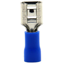 Load image into Gallery viewer, Baomain Female Quick disconnects Vinyl Insulated Spade Wire Connector Electrical Crimp Terminal 16-14 AWG 6.3mm Blue Pack of 100
