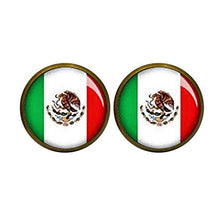 Load image into Gallery viewer, Mexican Flag Stud Earrings - Antique Bronze Earrings
