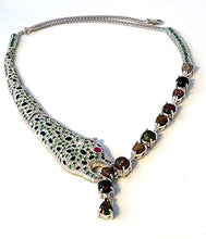 Load image into Gallery viewer, Splendid Tiger Necklace with Genuine Solid Black OPAL (11 Gems), EMERALD (30 Gems), TSAVORITE and RUBY Natural Gemstones, 14k White GOLD, Superb Fine 'Cartier' Style Jewelry.
