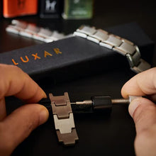Load image into Gallery viewer, LUXAR® Men's Titanium Link Bracelet | Solid Titanium Adjustable Bracelet Designed for Men | Explore The World of Luxar [Brushed Titanium]
