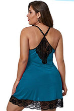 Load image into Gallery viewer, lime flare Women Sexy Plus Size Lace Trim Chemise Nightgown Silk Satin Sleep Nighty Lingerie Sleepwear Set (2X-Large(US 18-20),Bluish Green with satin bow detail)

