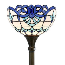 Load image into Gallery viewer, Tiffany Style Torchieres Floor Lamp Table Desk Standing Lighting White Blue Baroque Wide 12 Tall 66 Inch Stained Glass Lampshade for Living Room Bedroom Antique S003B WERFACTORY
