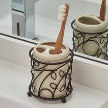 Load image into Gallery viewer, iDesign Twigz Ceramic Toothbrush Holder Stand for Bathroom, Vanity Countertops in Master, Guest, and Kids' Bathrooms, 3.7" x 3.7" x 4.1", Vanilla and Bronze
