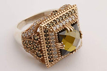 Load image into Gallery viewer, Turkish Handmade Jewelry Square Shape Princess Cut Peridot and Round Cut Topaz 925 Sterling Silver Ring Size Option
