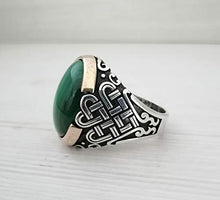 Load image into Gallery viewer, Handmade 925K Sterling Silver Mens Ring With Malachite Stone
