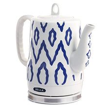 Load image into Gallery viewer, BELLA 1.2 Liter Electric Ceramic Tea Kettle with Detachable Base &amp; Boil Dry Protection, Blue Aztec, Electric Tea Kettle with Automatic Shut Off &amp; Detachable Swivel Base (13724)
