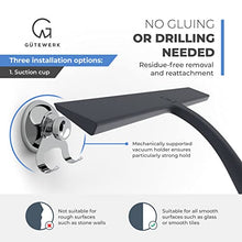 Load image into Gallery viewer, GÜTEWERK Shower Squeegee Black 9 in - incl. Chrome Suction Cup Hook - Stainless-Steel core - Silicone Rubber squeegees for Bathroom Cleaning Window Screen Bath Wiper Cleaner Glass Door Blade Showers
