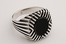 Load image into Gallery viewer, Motif Modern Style Ottoman Oval Black Onyx Turkish Handmade Jewelry 925 Sterling Silver Men's Ring All Size Options Size
