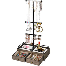 Load image into Gallery viewer, Keebofly Jewelry Organizer Metal &amp; Wood Basic Storage Box - 3 Tier Jewelry Stand for Necklaces Bracelet Earrings Ring Weathered Grey
