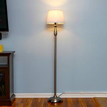Load image into Gallery viewer, Brightech Gabriella LED Floor Lamp - Free Standing Elegant Style - Tall Pole Light for Living Room, Office Or Bedroom- Modern Upright Light with Fabric Shade - LED Bulb Included - Silver
