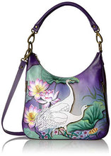 Load image into Gallery viewer, Anuschka Women's Genuine Leather Convertible Slim Hobo With Crossbody strap - Hand Painted Original Artwork - Peaceful Garden
