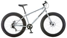 Load image into Gallery viewer, Mongoose Malus Adult Fat Tire Mountain Bike, 26-Inch Wheels, 7-Speed, Steel Frame, Mechanical Disc Brakes, Silver with Black Rims
