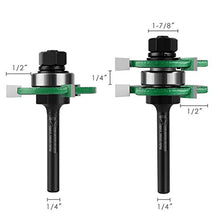 Load image into Gallery viewer, KOWOOD Pro Tongue and Groove Set of 2 Pieces 1/4 Inch Shank Router Bit Set 3 Teeth Adjustable T Shape Wood Milling Cutter
