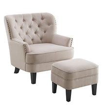 Load image into Gallery viewer, Rosevera Gustavo Collection Fabric Nailhead Club, Contemporary Accent Chairs, Beige with Ottoman
