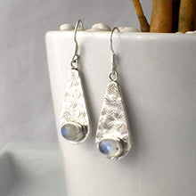 Load image into Gallery viewer, Genuine Adularescence MOONSTONE Gemstones, 925 Sterling Silver, Long (1.57" with hooks) Earring Jewelry.
