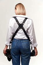 Load image into Gallery viewer, Camera Strap Accessories for Two-Cameras – Dual Shoulder Leather Harness – Multi Camera Gear for DSLR/SLR Black ProInStyle strap by Coiro
