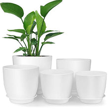 Load image into Gallery viewer, Plastic Planter, HOMENOTE 7/6/5.5/4.8/4.5 Inch Flower Pot Indoor Modern Decorative Plastic Pots for Plants with Drainage Hole and Tray for All House Plants, Succulents, Flowers, and Cactus, White
