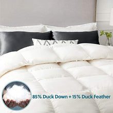 Load image into Gallery viewer, Bedsure 100% Cotton Down Comforter Full/Queen Size (88x88 inches) - Down and Feather Quilted Comforter, 50 OZ 700 Fill Power Washable All Season Bed Comforter - White Duvet Insert with Corner Tabs

