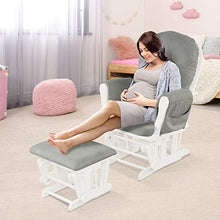 Load image into Gallery viewer, Costzon Baby Glider and Ottoman Cushion Set, Wood Baby Rocker Nursery Furniture, Upholstered Comfort Nursery Chair &amp; Ottoman with Padded Arms (Light Gray)
