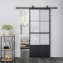Load image into Gallery viewer, JUBEST 36in x 84in Glass Sliding Barn Door, Modern French Door, Paneled Frosted Glass Carbon Steel Frame Sliding Closet Kitchen Pocket Interior Door with 6FT Hardware Kit and Soft Close Mechanisms
