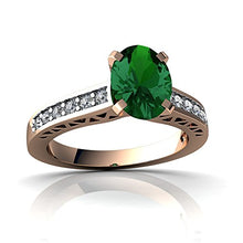 Load image into Gallery viewer, 14kt Rose Gold Lab Emerald and Diamond 8x6mm Oval Art Deco Ring - Size 5.5
