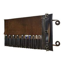 Load image into Gallery viewer, chef knife bag |Travel-Friendly Chef Knife Wrap Bag | Genuine Leather Knife Roll | Storage Bag Handles Carry Case Kitchen | travel bag knives holder | for professional Chefs | KB002 (DARK BROWN)
