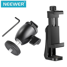 Load image into Gallery viewer, Neewer Cellphone Holder Clip Desktop Tripod Mount with Mini Ball Head Hot Shoe Adapter for 14-inch and 18-inch Ring Light and iPhone, Samsung, Huawei Smartphone Within 1.9-3.9 inches Width
