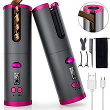 Load image into Gallery viewer, Fezax Cordless Auto Hair Curler, Automatic Curling Iron with LCD Display Adjustable Temperature &amp; Timer, Portable Rechargeable Rotating Ceramic Barrel Curling Wand Fast Heating for Hair Styling
