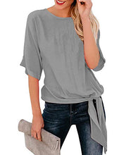 Load image into Gallery viewer, OURS Women's Casual Knot Tie Front Long Sleeve T Shirt Blouses Tops (XXL, Gray)
