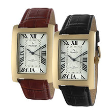 Load image into Gallery viewer, Peugeot Men's Vintage Rectangular 14K Gold Plated Wrist Watch with Matching Leather Strap Band

