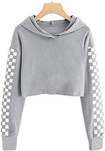 Load image into Gallery viewer, Crop Tops Hoodies for Teen Girls Clothes Kids Cute Long Sleeve Shirts Checkered Sweatshirts and Sweatpants 2 Piece Outfits Sweatsuit Clothing Sets Gray Grey, 9-10 Years
