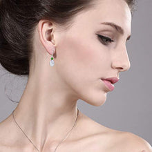 Load image into Gallery viewer, 14K White Gold Dangle Earrings Forever Brilliant (GHI) Oval 3.00ct (DEW) Created Moissanite by Charles &amp; Colvard and Simulated Tsavorite
