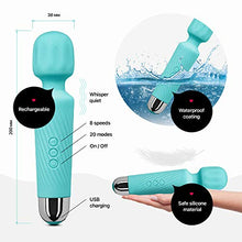Load image into Gallery viewer, Personal Wand Massager for Men and Women - 20 Vibration Modes &amp; 8 Speeds. Rechargeable Hand Held Massager (Mint)
