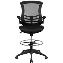 Load image into Gallery viewer, Flash Furniture Mid-Back Black Mesh Ergonomic Drafting Chair with Adjustable Foot Ring and Flip-Up Arms
