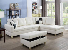 Load image into Gallery viewer, Ainehome Faux Leather 3 Piece Sectional Sofa Couch Set, L-Shaped Modern Sofa with Chaise Storage Ottoman and Pillows for Living Room Furniture, Right Hand Facing Sectional Sofa Set White
