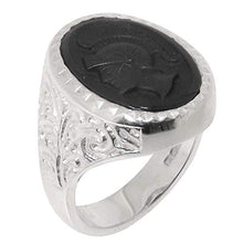 Load image into Gallery viewer, Solid 925 Sterling Silver Onyx Intaglio Centurions Head Mens Mans Signet Ring - Size 9.5 - Sizes 6 to 13
