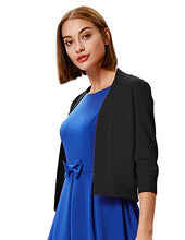 Load image into Gallery viewer, GRACE KARIN Women's Soft Knit Sweaters 3/4 Sleeve Open Front Cropped Bolero Cardigans (Black&amp;Yellow,XL
