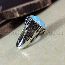 Load image into Gallery viewer, Rainbow Moonstone Silver Ring, Solid 925K Sterling Silver, Cab Oval, Natural Gemstone, Artisan Handcrafted Jewelry, Oxidized Silver, Men's Moonstone Ring, Valentine Day Gift, Propose Ring, Size 5-14
