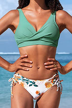 Load image into Gallery viewer, CUPSHE Women's Bikini Sets Ruched Lace up Bikini High Waisted Two Piece Swimsuits Fresh Green XS
