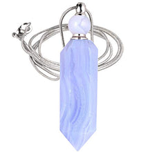 Load image into Gallery viewer, SUNYIK Blue Lace Agate Stone Essential Oil Diffuser Necklace for Women, Hexagonal Pointed Healing Crystal Perfume Bottle Pendant with Chain for Men, 28"
