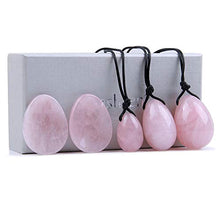 Load image into Gallery viewer, Banshren 5 Piece Rose Quartz Healing Crystals Set, 3 Rose Crystal Quartz Drilled Eggs in Graduated Sizes for Kegel Exercise or Vaginal Training (Small, Medium, Large) &amp; 2 Worry Stones for Meditation
