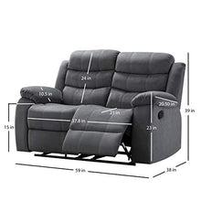 Load image into Gallery viewer, AC Pacific 2-Piece Reclining Living Room Upholstered Sofa, Set with 4, Sofa &amp; Loveseat, Grey
