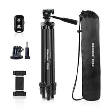 Load image into Gallery viewer, UBeesize Phone Tripod, 51" Adjustable Travel Video Tripod Stand with Cell Phone Mount Holder &amp; Smartphone Bluetooth Remote, Compatible with iPhone/Android (Black)
